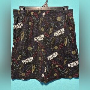 Stranger Things Black Patterned Men's Athletic Shorts. Size Large. Pockets.